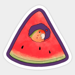 Lovebird peek-a-boo with watermelon Sticker